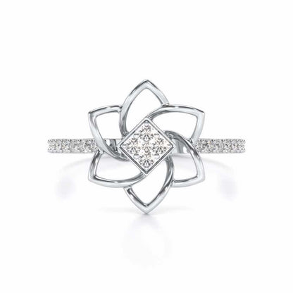 Pinwheel Flower Silver Ring - White Gold - Image 4