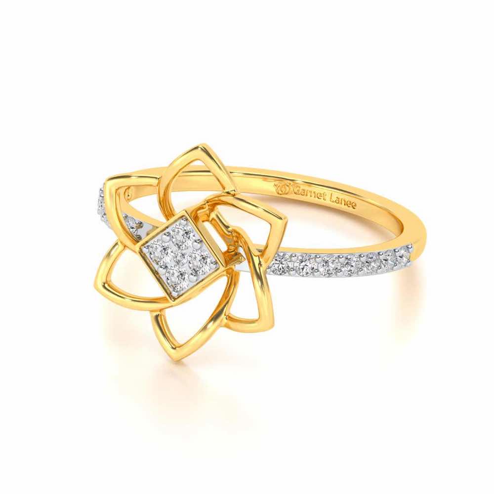 Pinwheel Flower Silver Ring - Yellow Gold - Image 2