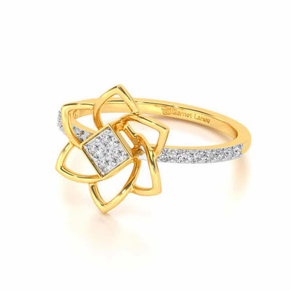Pinwheel Flower Silver Ring - Yellow Gold - Image 2