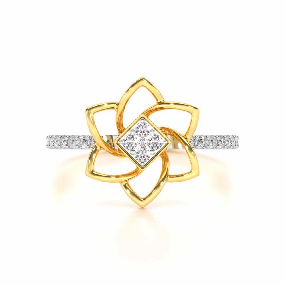 Pinwheel Flower Silver Ring - Yellow Gold - Image 4
