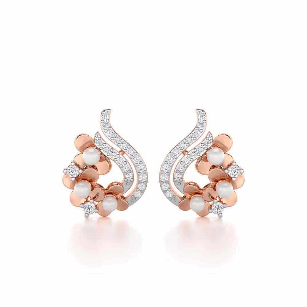 Pious Bloom Silver Stud Earrings - Rose Gold - Image 1