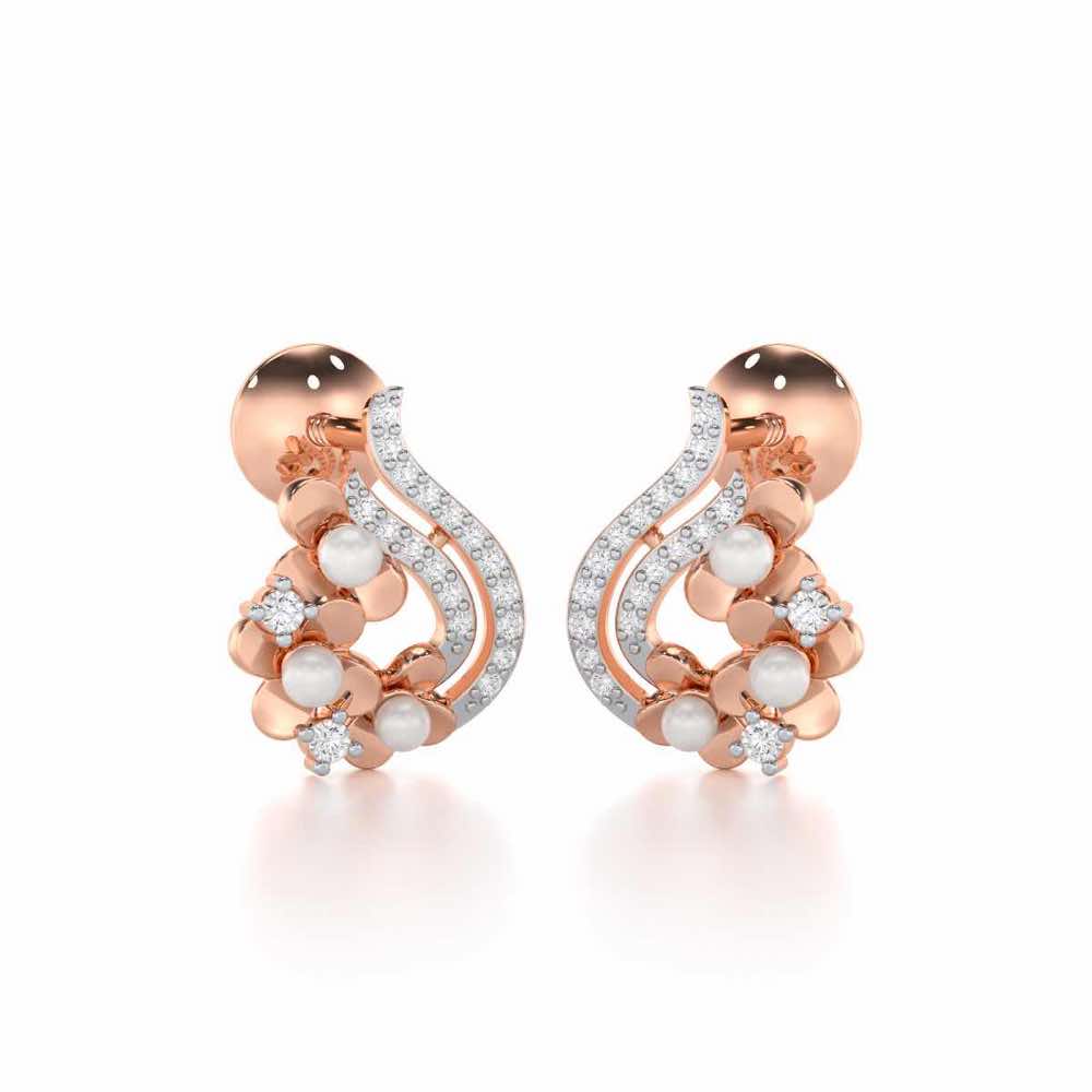 Pious Bloom Silver Stud Earrings - Rose Gold - Image 2
