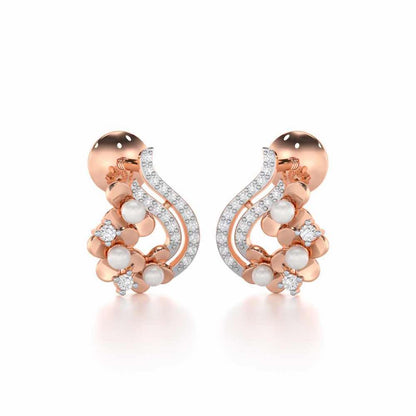 Pious Bloom Silver Stud Earrings - Rose Gold - Image 2