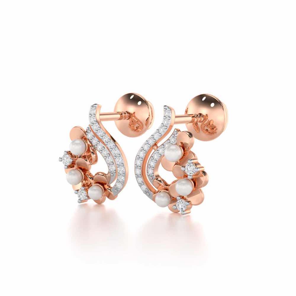 Pious Bloom Silver Stud Earrings - Rose Gold - Image 3