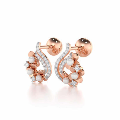 Pious Bloom Silver Stud Earrings - Rose Gold - Image 3