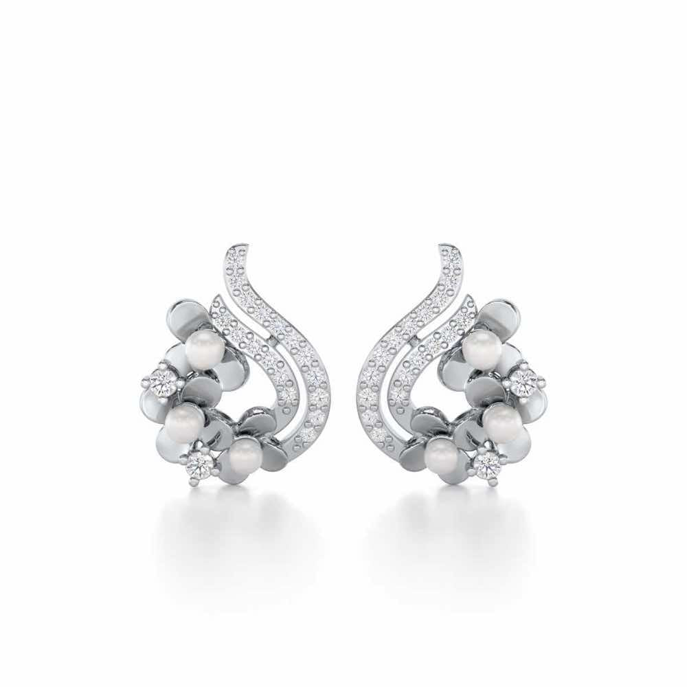 Pious Bloom Silver Stud Earrings - White Gold - Image 1