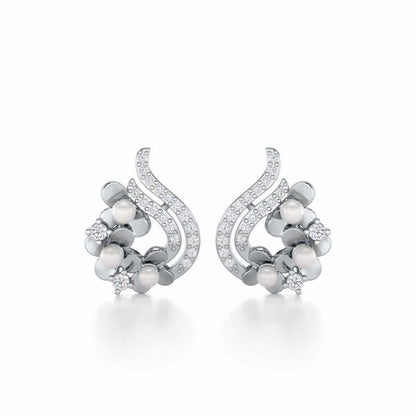 Pious Bloom Silver Stud Earrings - White Gold - Image 1