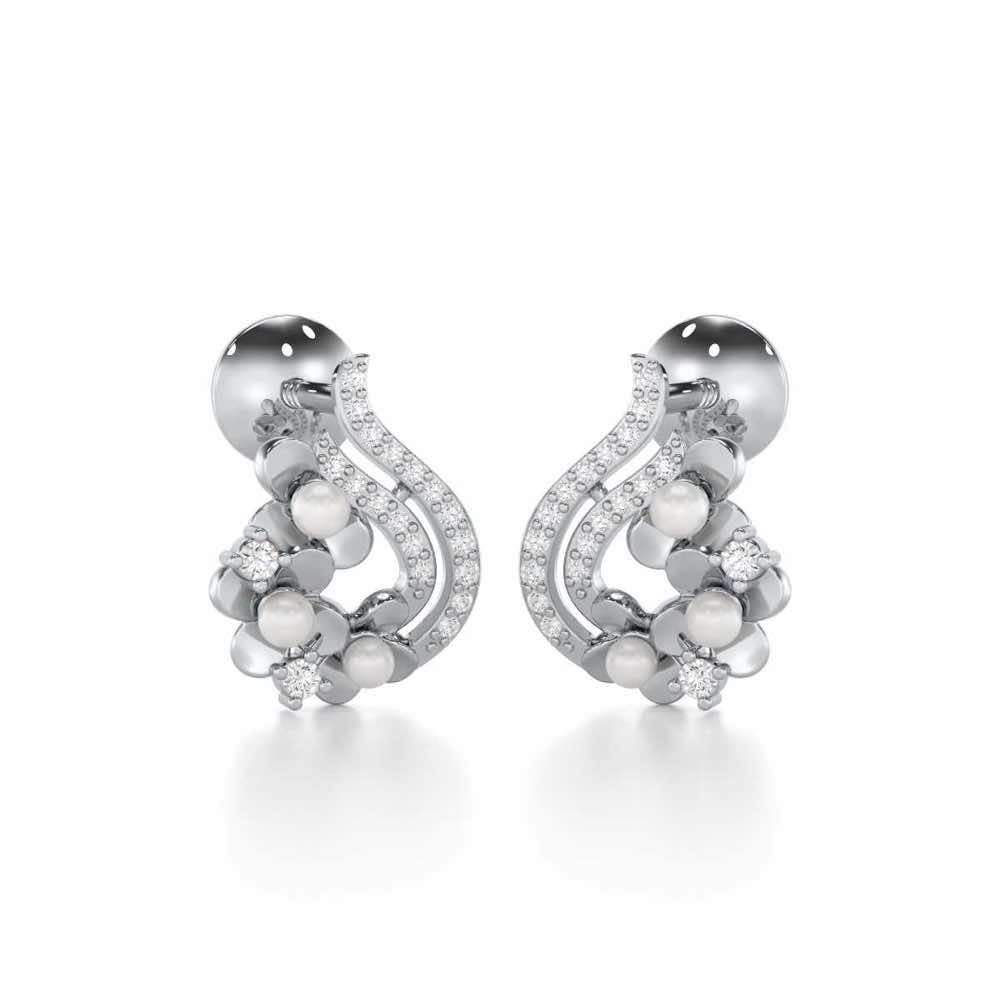 Pious Bloom Silver Stud Earrings - White Gold - Image 2