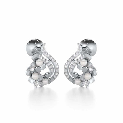 Pious Bloom Silver Stud Earrings - White Gold - Image 2