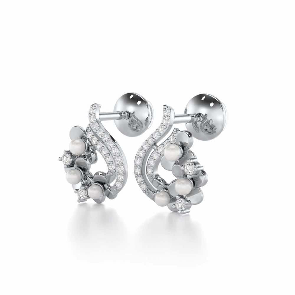Pious Bloom Silver Stud Earrings - White Gold - Image 3