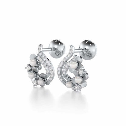 Pious Bloom Silver Stud Earrings - White Gold - Image 3