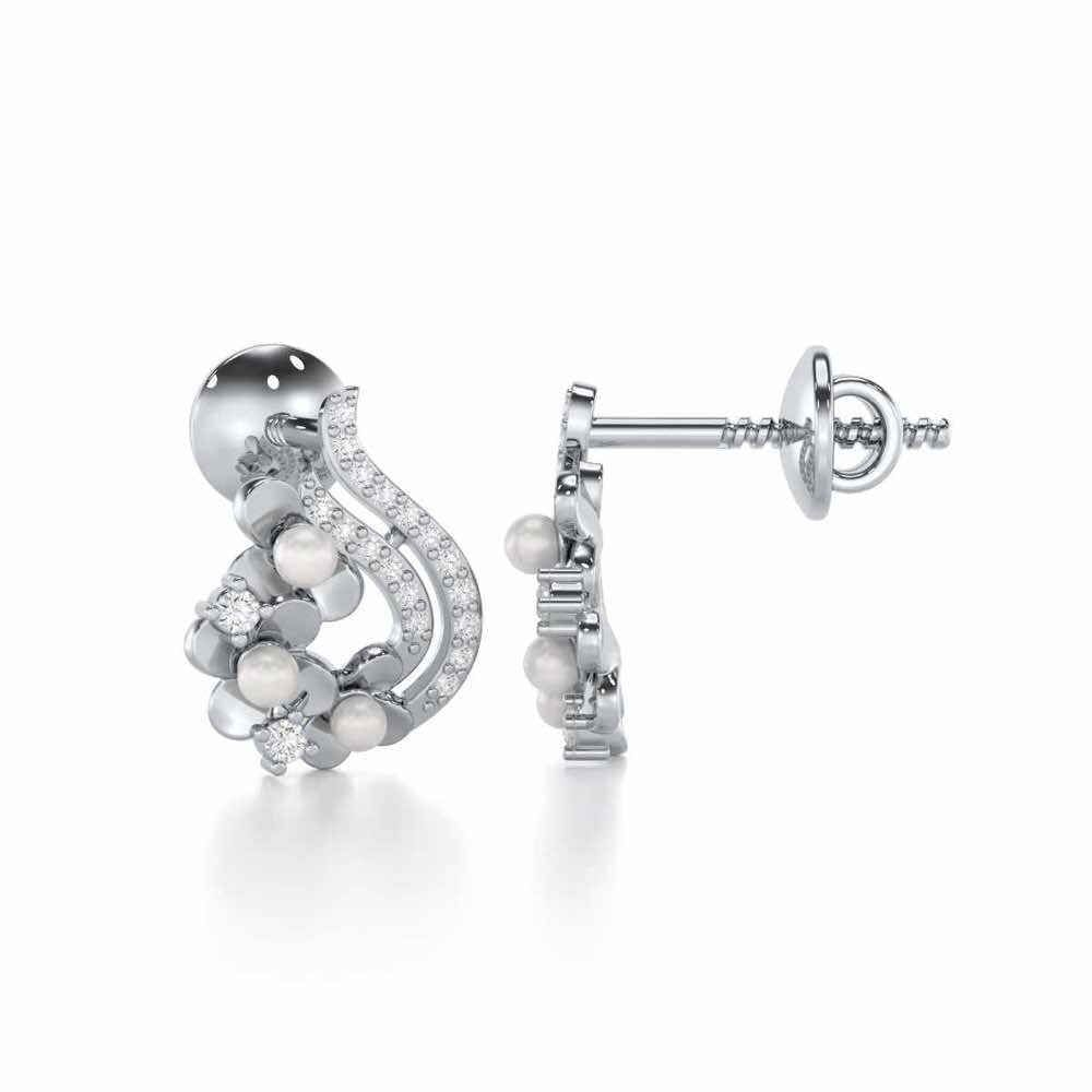 Pious Bloom Silver Stud Earrings - White Gold - Image 4