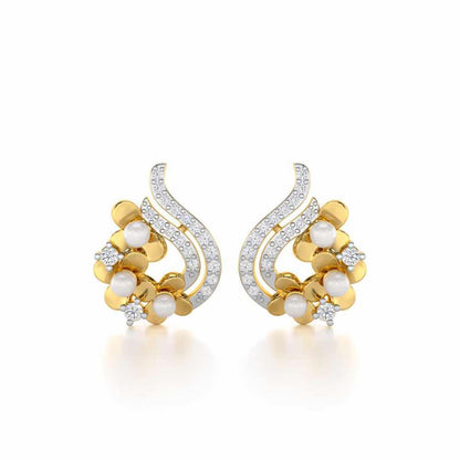 Pious Bloom Silver Stud Earrings - Yellow Gold - Image 1