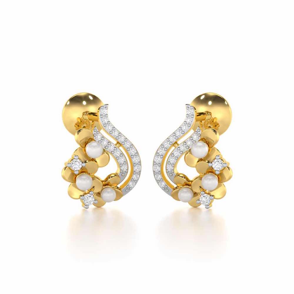 Pious Bloom Silver Stud Earrings - Yellow Gold - Image 2