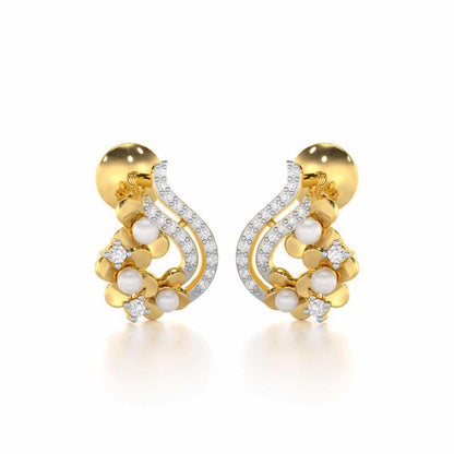 Pious Bloom Silver Stud Earrings - Yellow Gold - Image 2