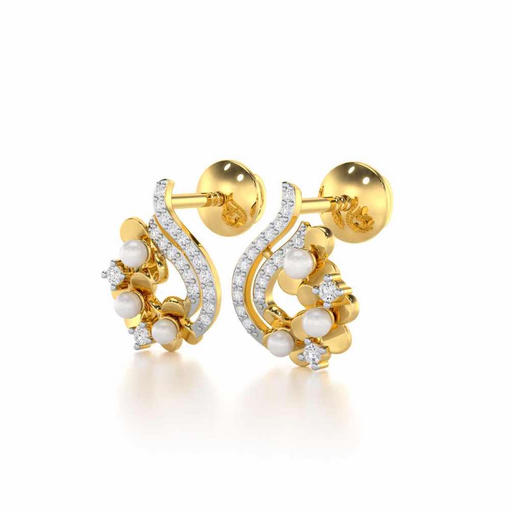 Pious Bloom Silver Stud Earrings - Yellow Gold - Image 3