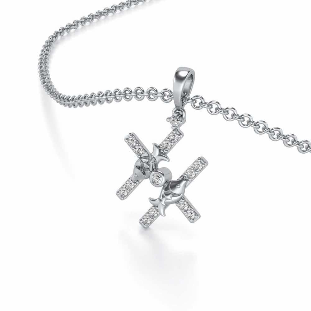 Pisces Silver Pendant - White Gold - Image 1