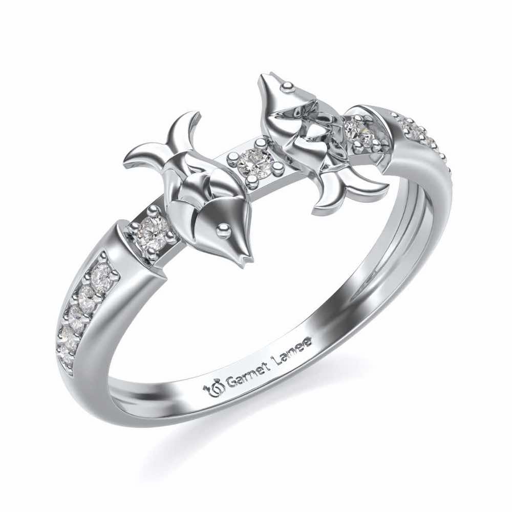 Pisces Silver Ring - White Gold - Image 1