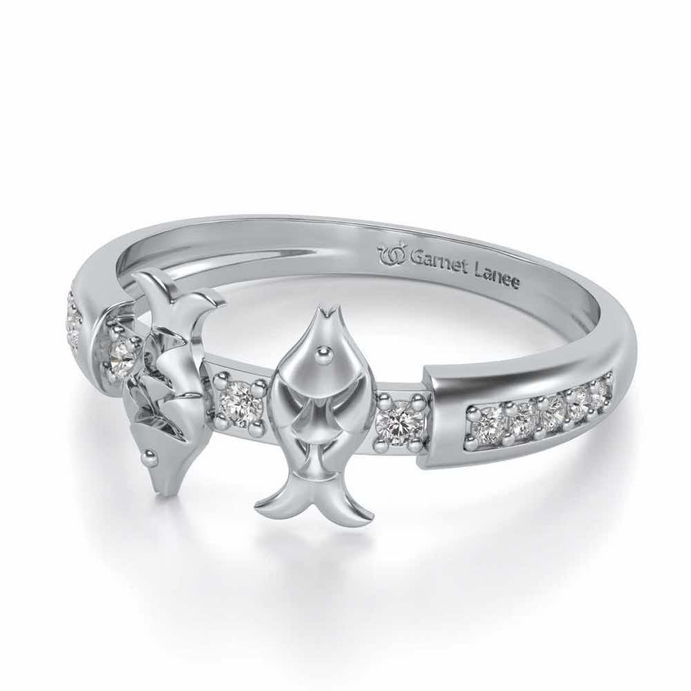 Pisces Silver Ring - White Gold - Image 3