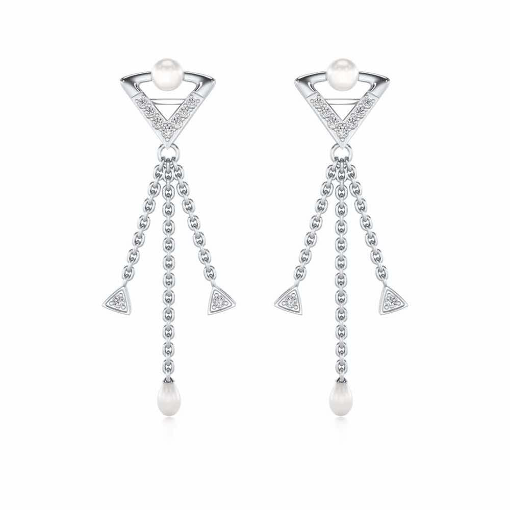 Placid Silver Dangler Earrings - White Gold - Image 1