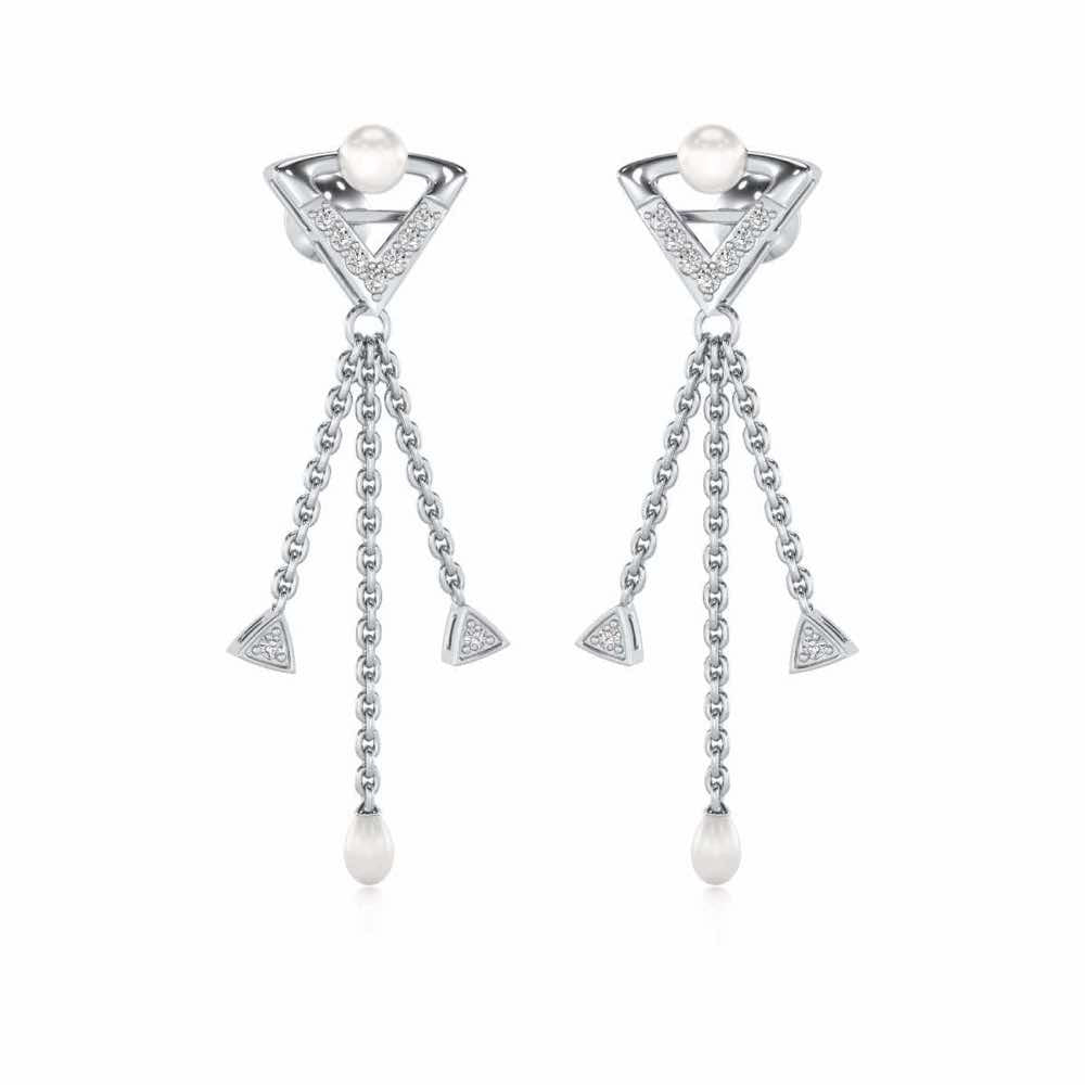 Placid Silver Dangler Earrings - White Gold - Image 2