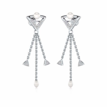Placid Silver Dangler Earrings - White Gold - Image 2