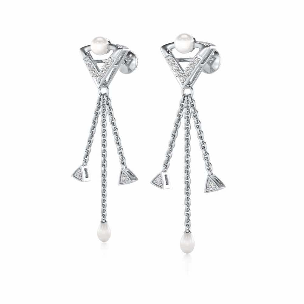 Placid Silver Dangler Earrings - White Gold - Image 3