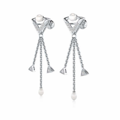 Placid Silver Dangler Earrings - White Gold - Image 3
