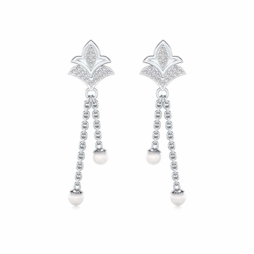Plant Silver Dangler Earrings - White Gold - Image 1