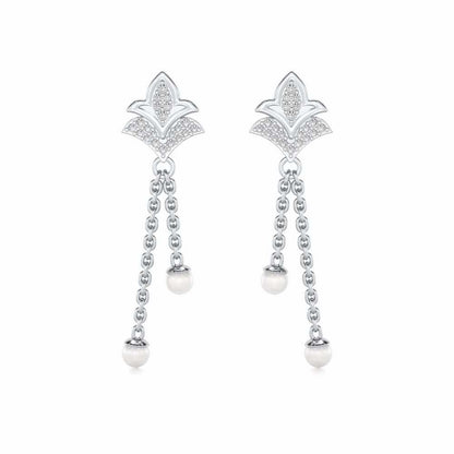 Plant Silver Dangler Earrings - White Gold - Image 1