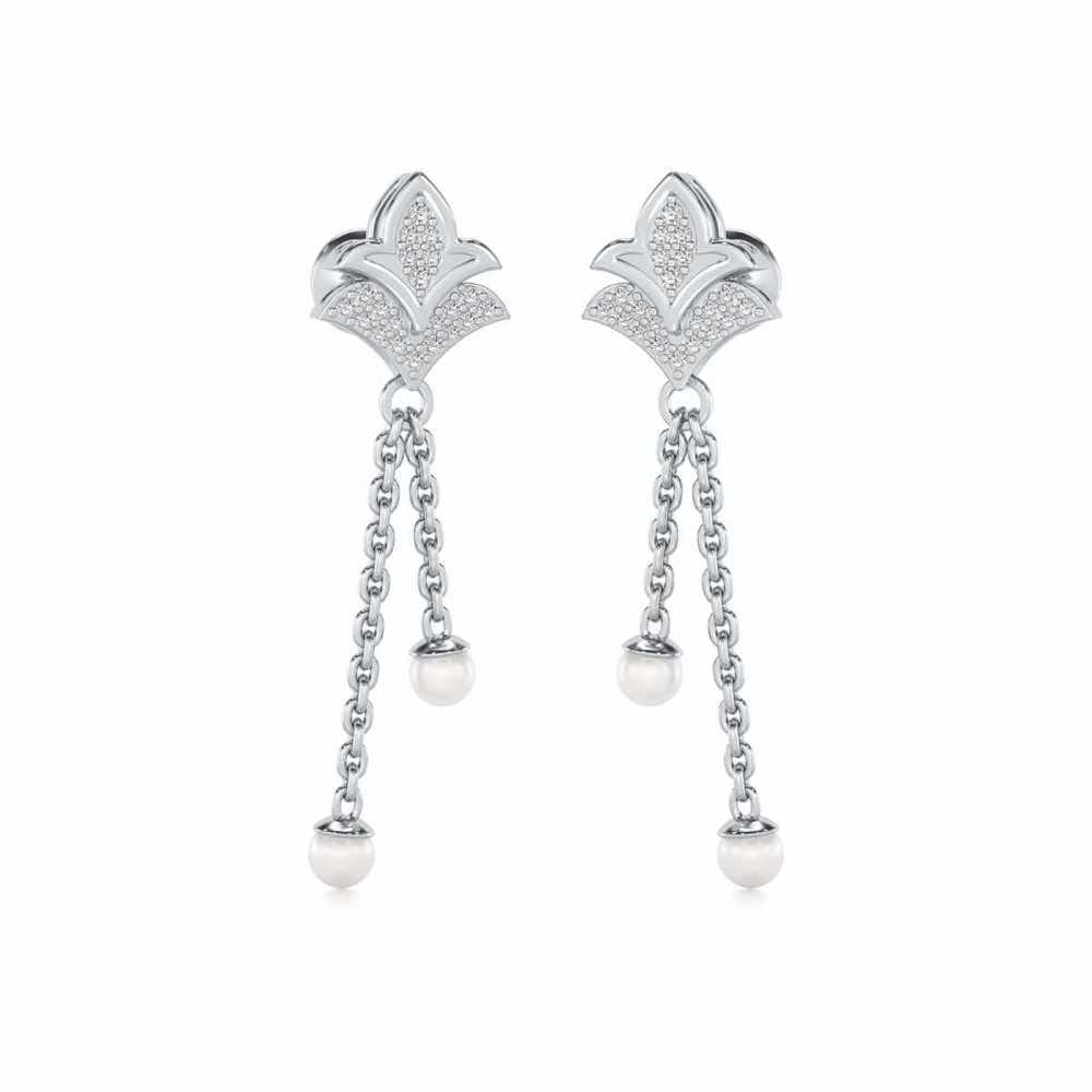Plant Silver Dangler Earrings - White Gold - Image 2