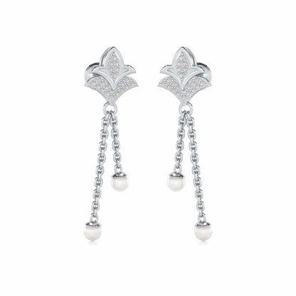 Plant Silver Dangler Earrings - White Gold - Image 2