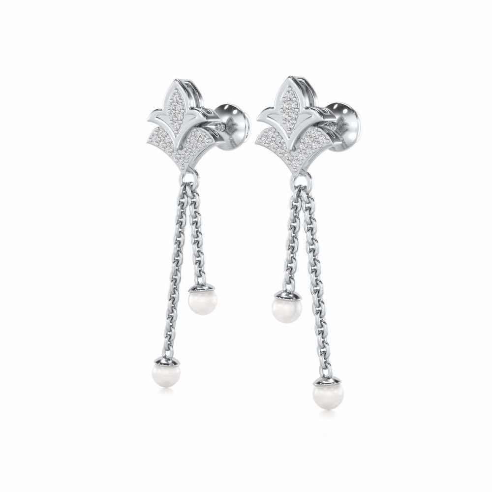 Plant Silver Dangler Earrings - White Gold - Image 3