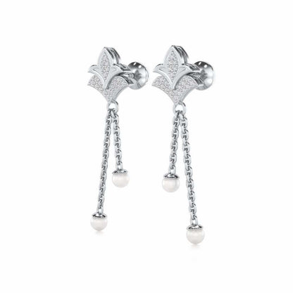 Plant Silver Dangler Earrings - White Gold - Image 3