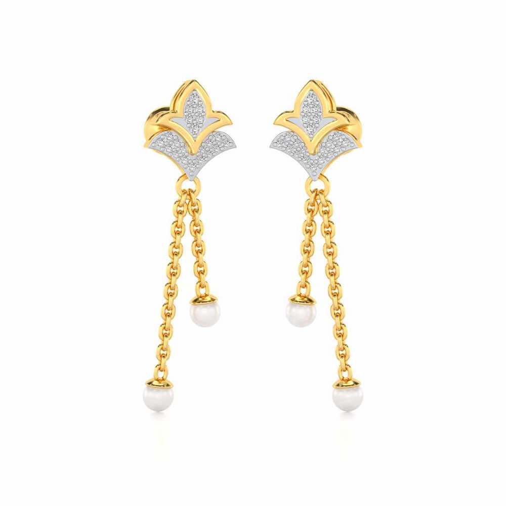 Plant Silver Dangler Earrings - Yellow Gold - Image 2