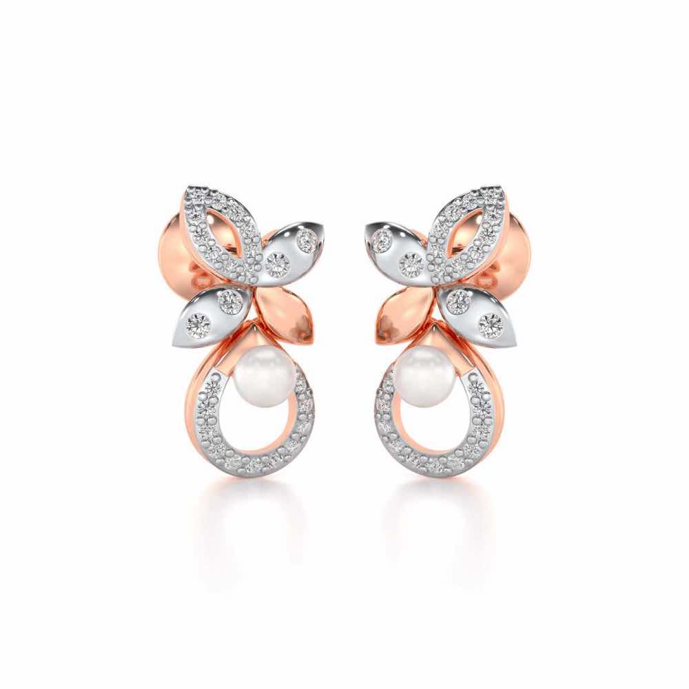 Plant Drop Silver Pearl Earrings - Rose Gold - Image 1