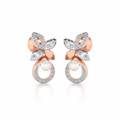 Plant Drop Silver Pearl Earrings - Rose Gold - Image 1
