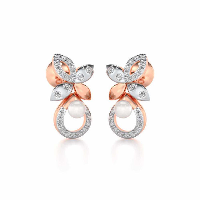 Plant Drop Silver Pearl Earrings - Rose Gold - Image 1
