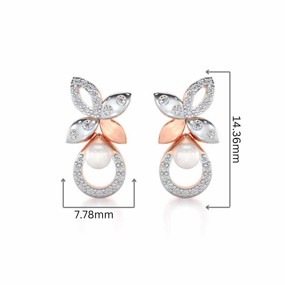 Plant Drop Silver Pearl Earrings - Rose Gold - Image 2