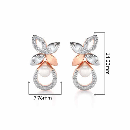 Plant Drop Silver Pearl Earrings - Rose Gold - Image 2