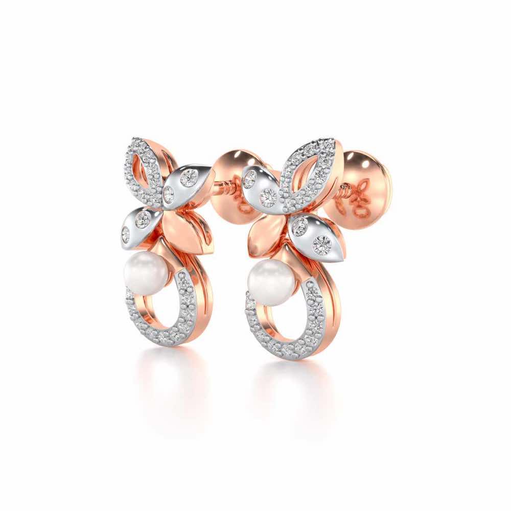Plant Drop Silver Pearl Earrings - Rose Gold - Image 3