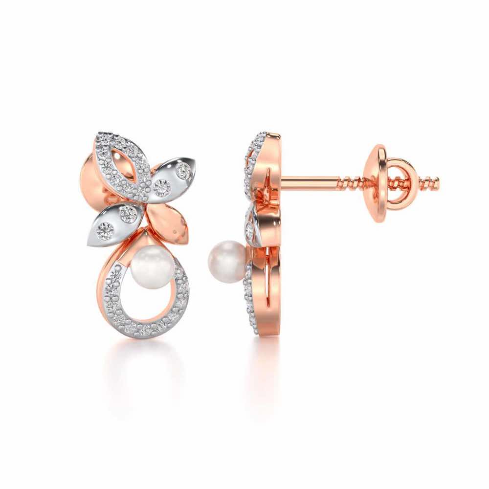 Plant Drop Silver Pearl Earrings - Rose Gold - Image 4