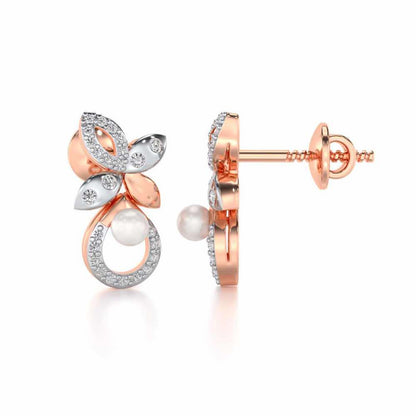 Plant Drop Silver Pearl Earrings - Rose Gold - Image 4