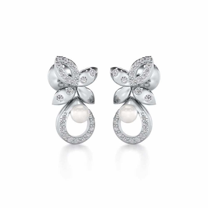 Plant Drop Silver Pearl Earrings - White Gold - Image 1