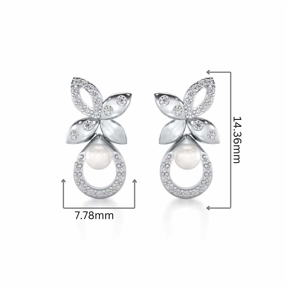 Plant Drop Silver Pearl Earrings - White Gold - Image 2