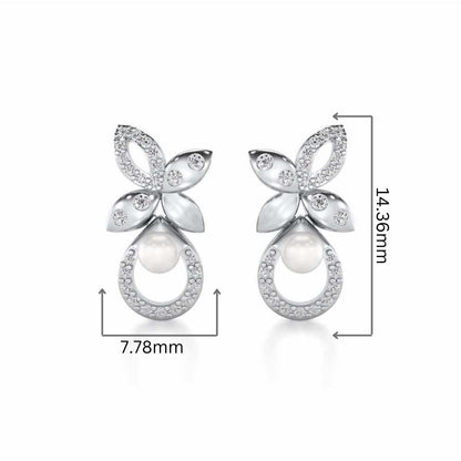 Plant Drop Silver Pearl Earrings - White Gold - Image 2