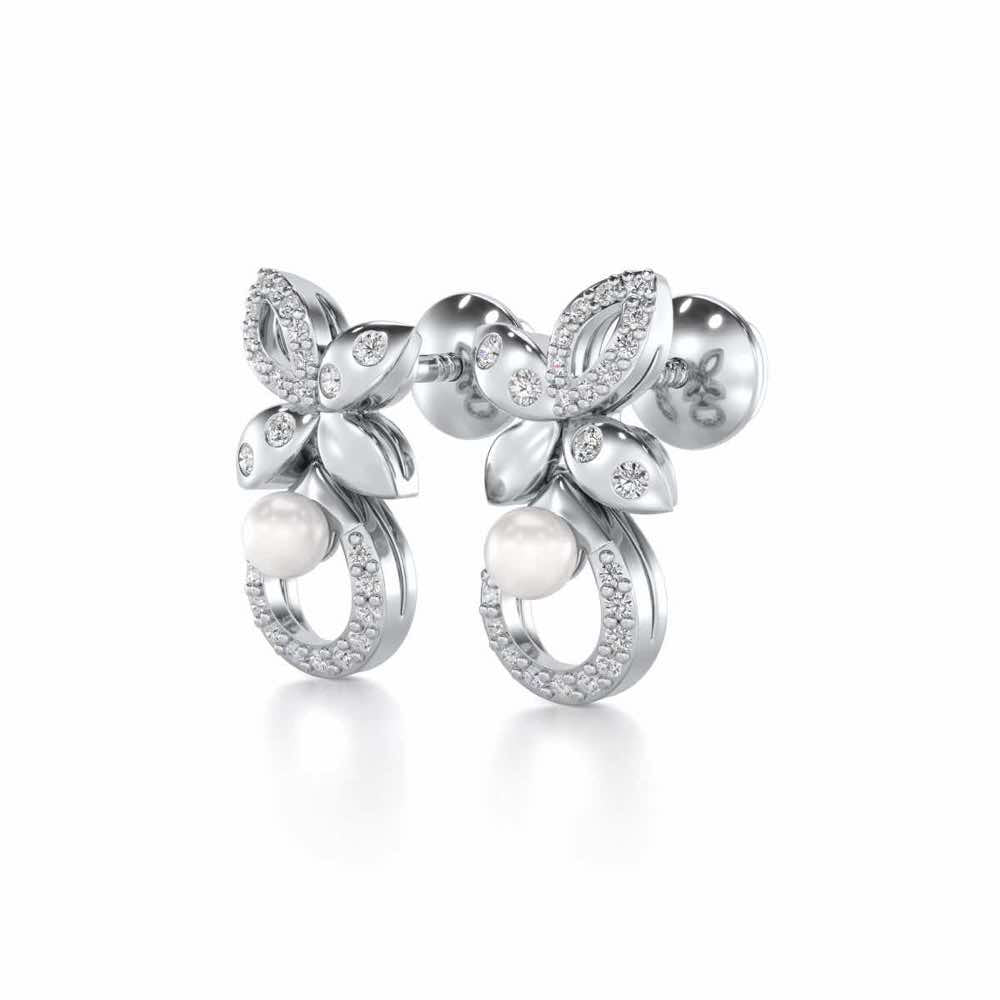 Plant Drop Silver Pearl Earrings - White Gold - Image 3
