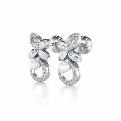 Plant Drop Silver Pearl Earrings - White Gold - Image 3