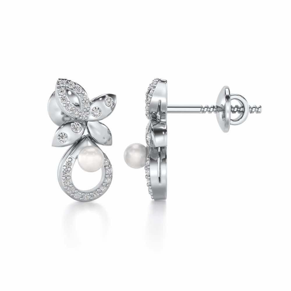 Plant Drop Silver Pearl Earrings - White Gold - Image 4