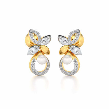 Plant Drop Silver Pearl Earrings - Yellow Gold - Image 1